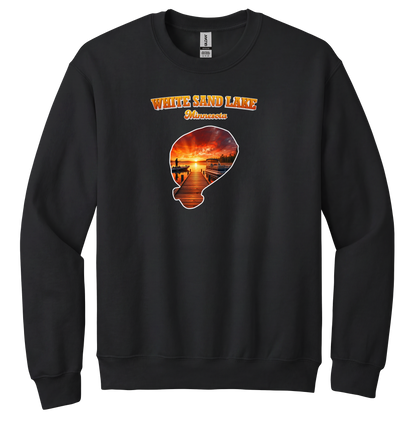 White Sand Lake design on Black crewneck sweatshirt