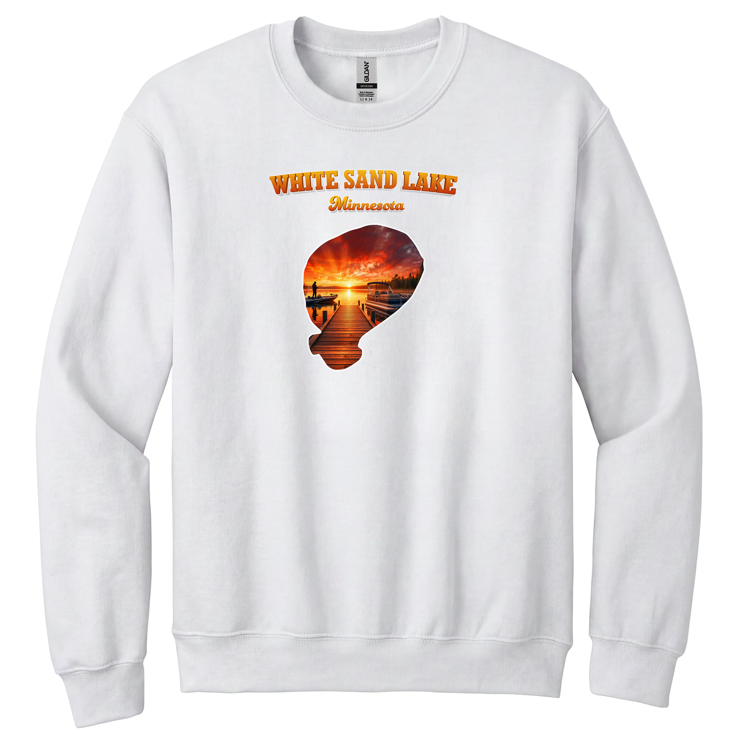 White Sand Lake design on White crewneck sweatshirt