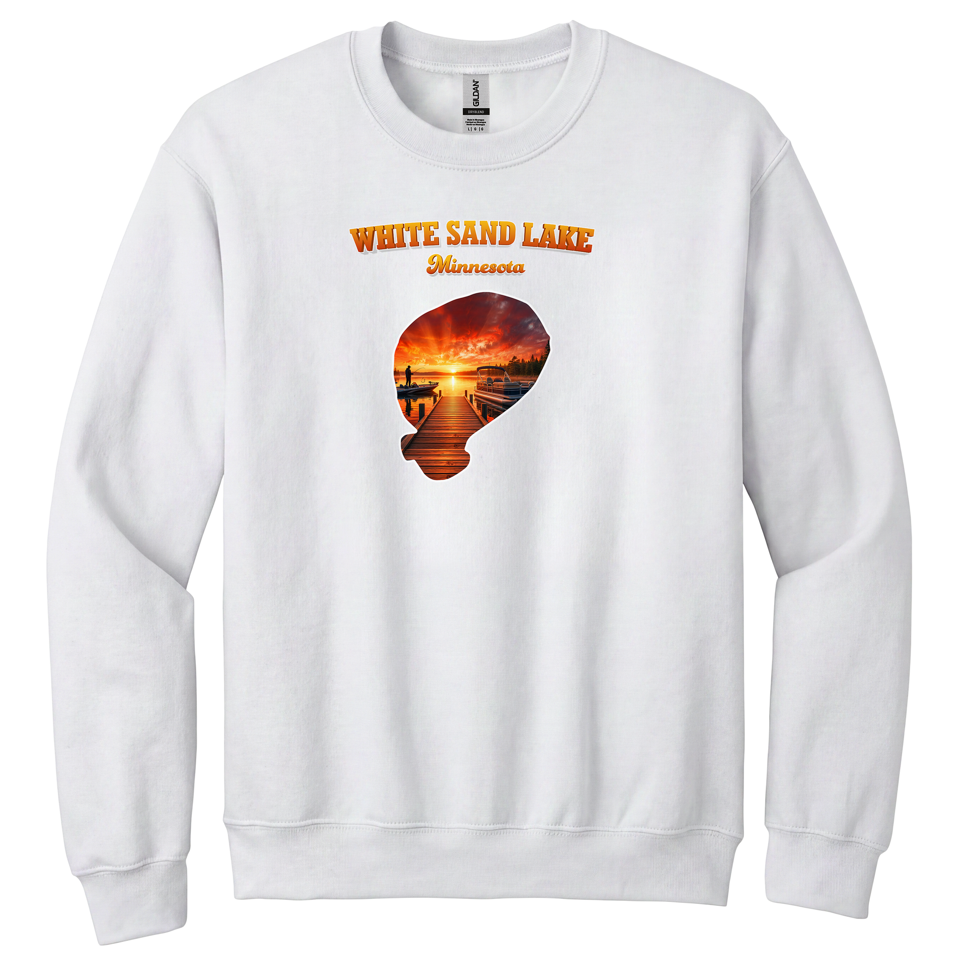 White Sand Lake design on White crewneck sweatshirt
