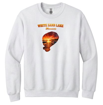 White Sand Lake design on White crewneck sweatshirt