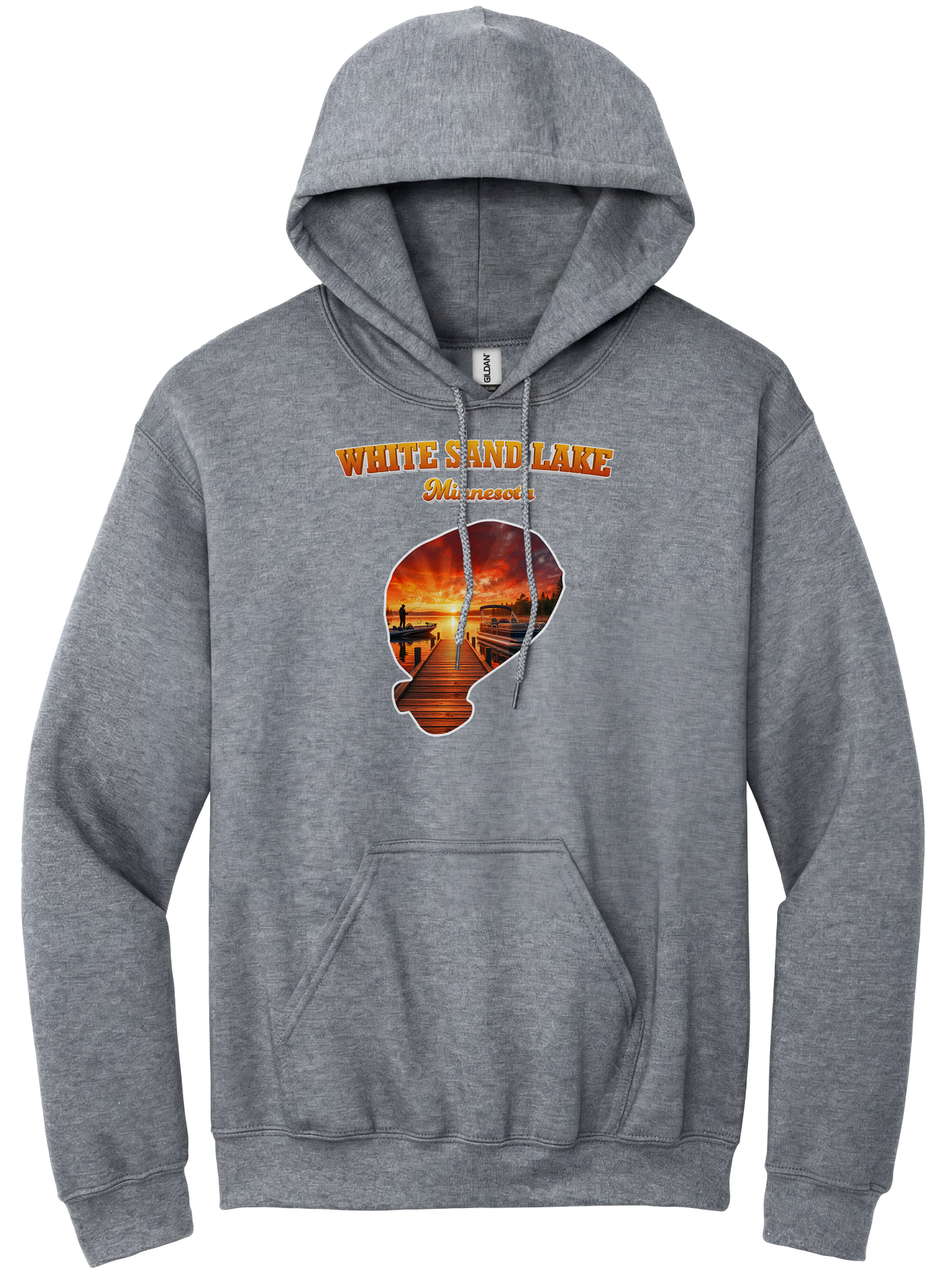 White Sand Lake design on Heather Grey hoodie