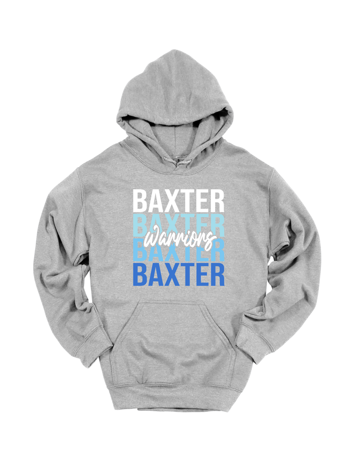 Baxter Warriors stacked design on Grey hoodie