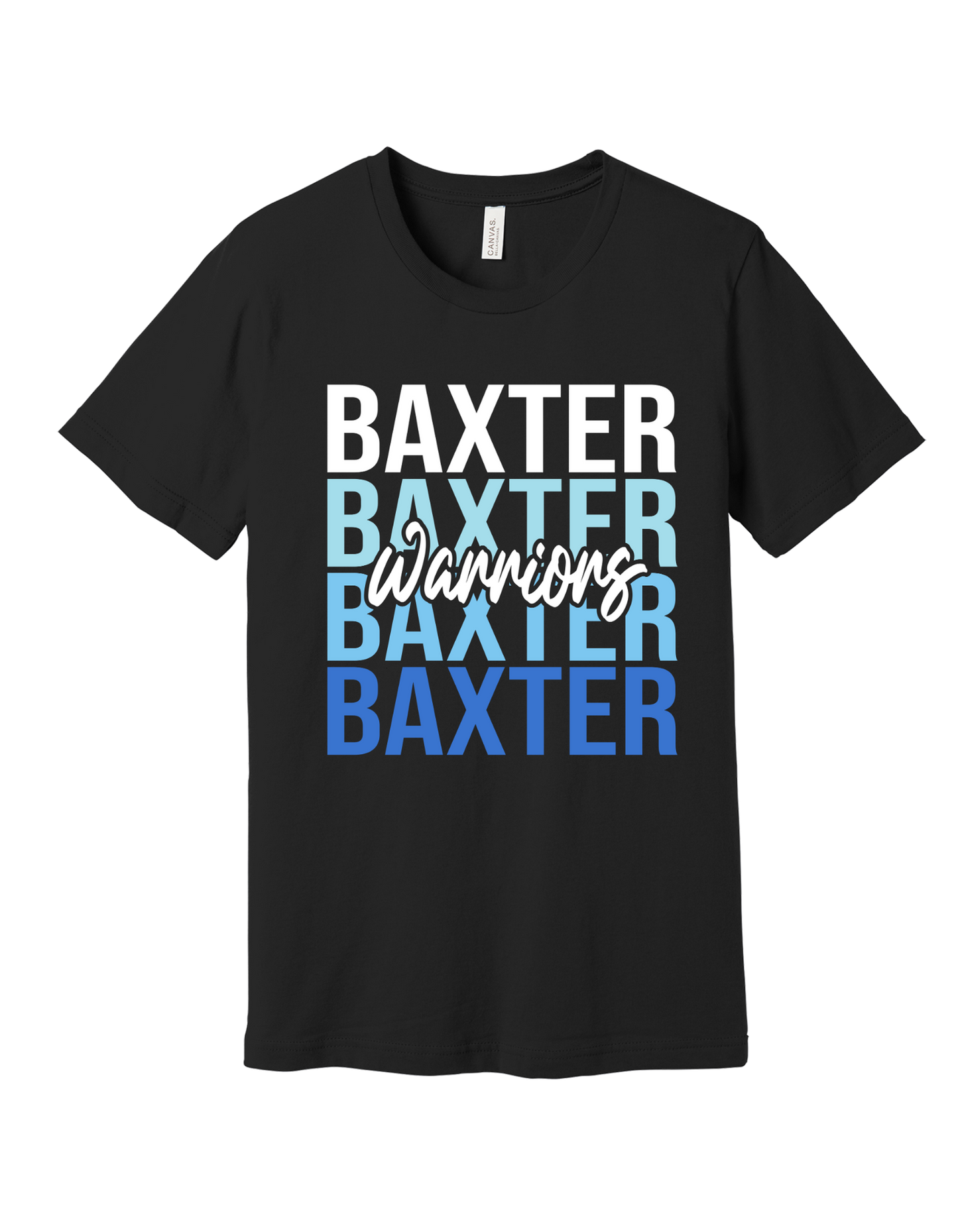 Baxter Warriors stacked design on Black T-shirt