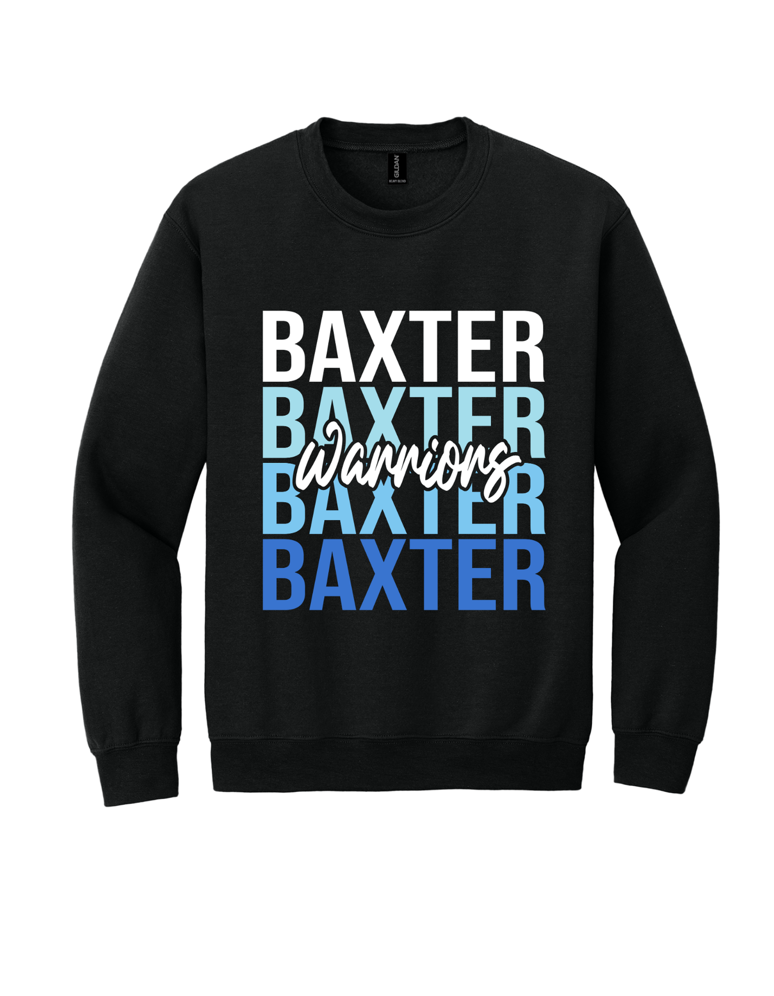 Baxter Warriors stacked design on Black T-shirt, alternate view 2