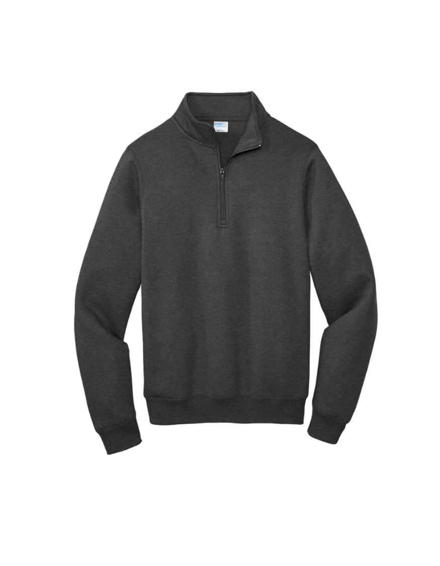 Custom Port & Company core fleece quarter-zip in Heather Dark Grey