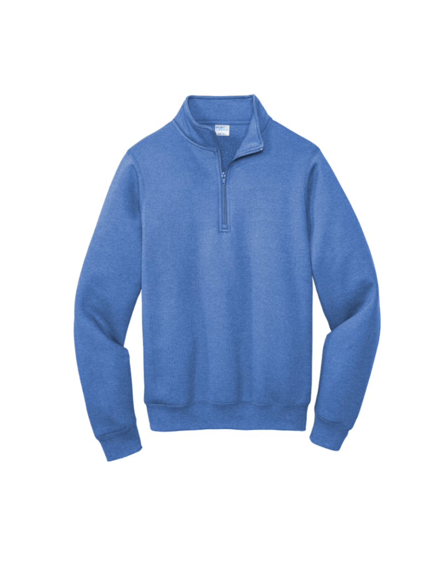 Custom Port & Company core fleece quarter-zip in Heather Royal Blue