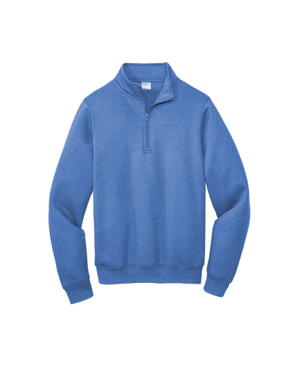 Custom Port & Company core fleece quarter-zip in Heather Royal Blue