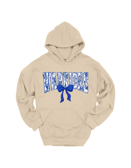 Warriors floral school spirit design on Tan hoodie